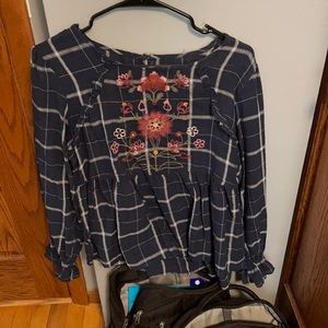 Women’s navy blue plaid blouse size medium